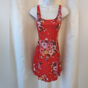 Brand new NWOT flattering red floral A line mini dress